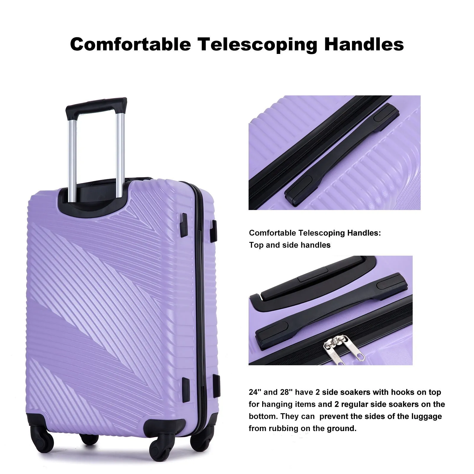 3 Piece Luggage Sets Lightweight Suitcase With Two Hooks, Spinner Wheels, by Couch.com
