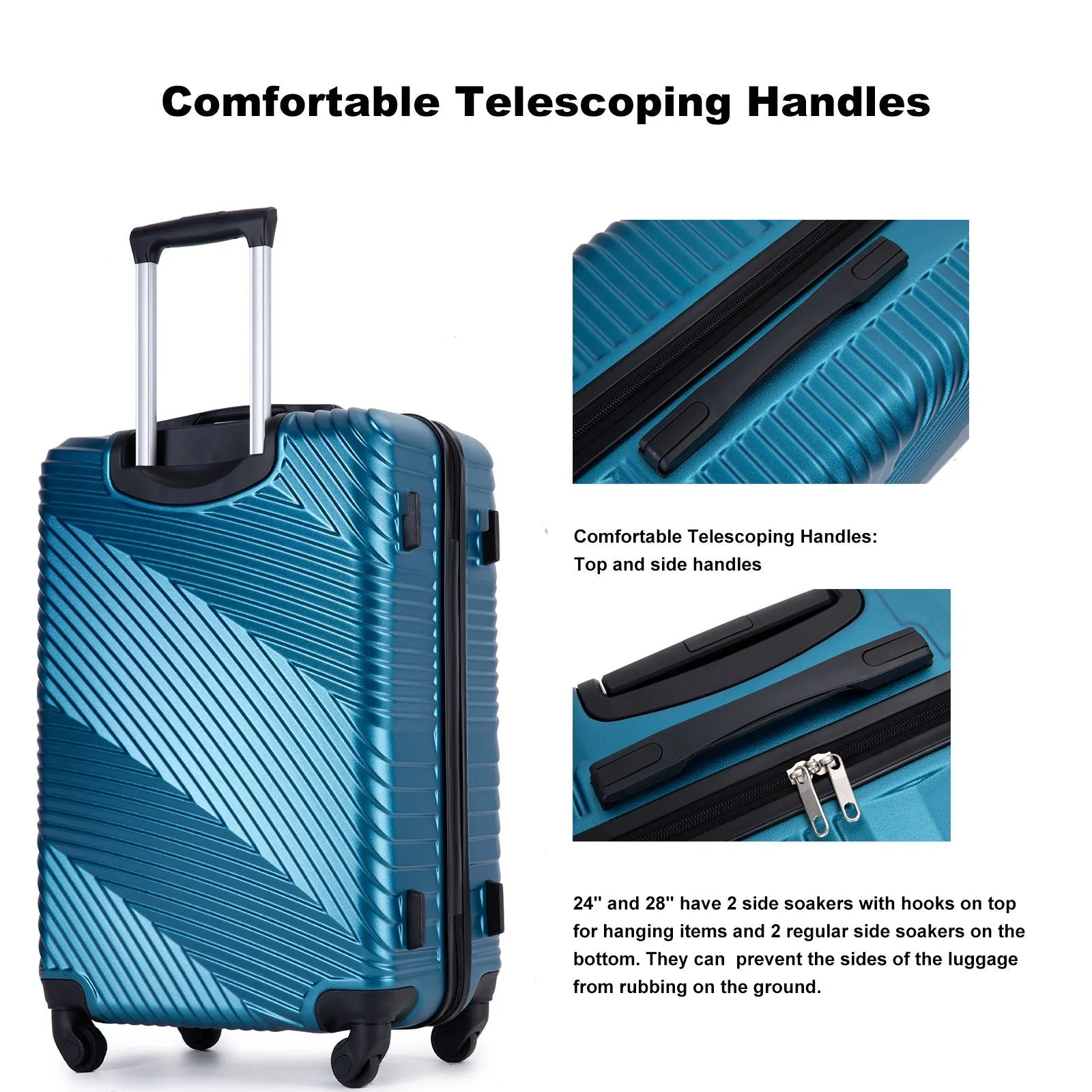 3 Piece Luggage Sets Lightweight Suitcase With Two Hooks, Spinner Wheels, by Couch.com