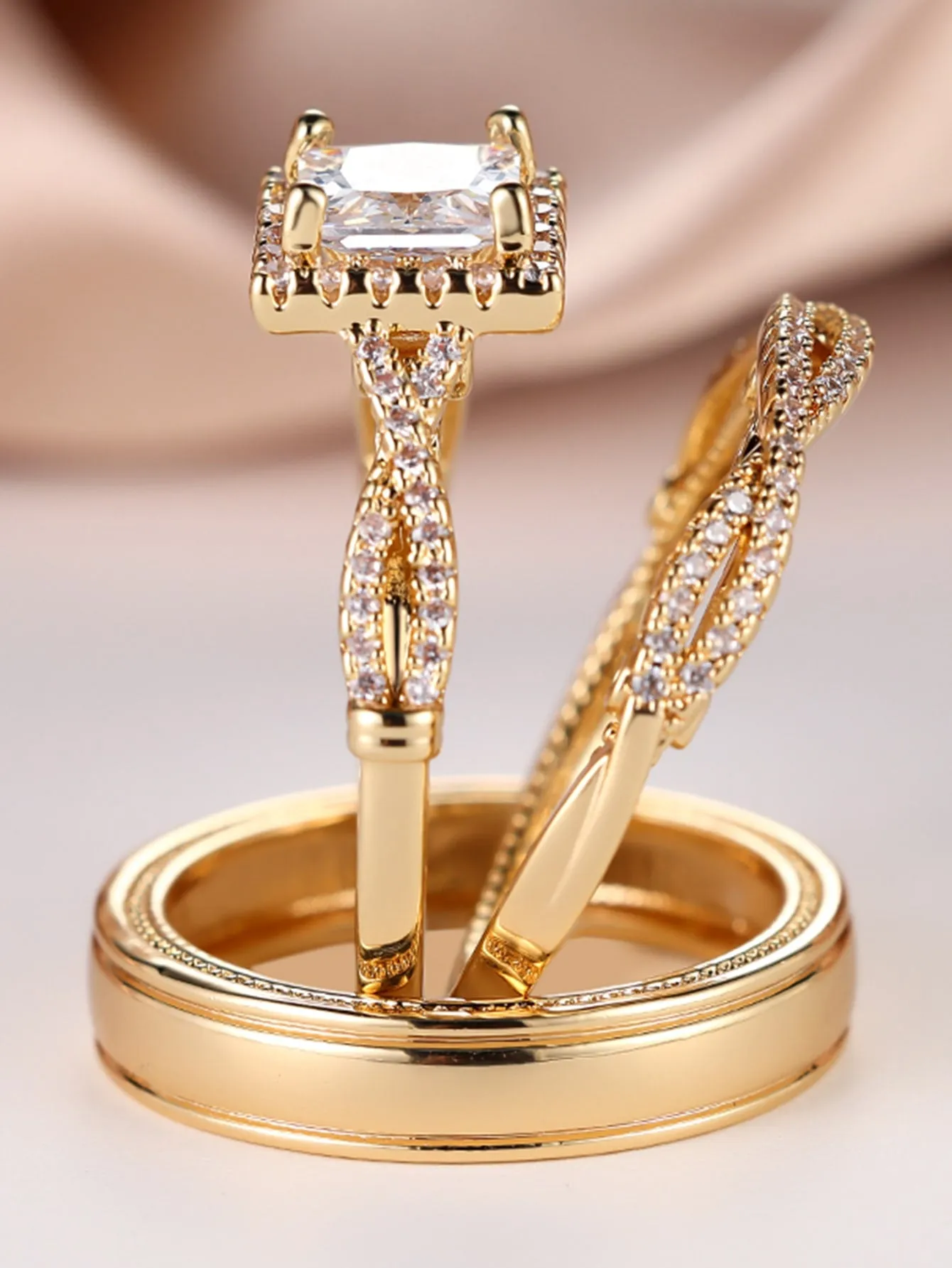 Amy Fashion - 3pcs/set Cubic Zirconia Decor Ring