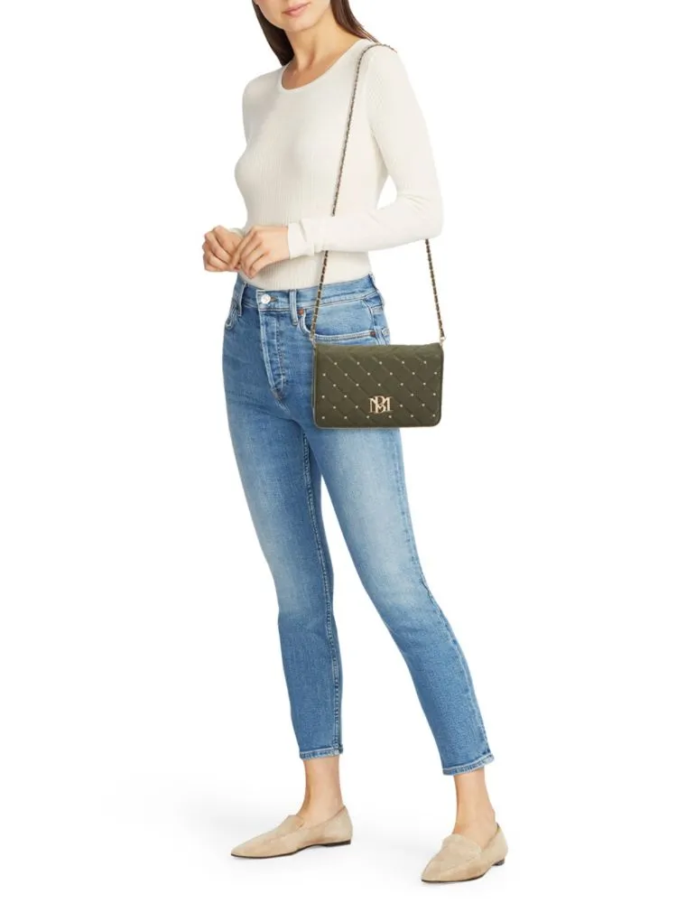 Badgley Mischka Diamond Quilted Stud Crossbody Bag in Stone