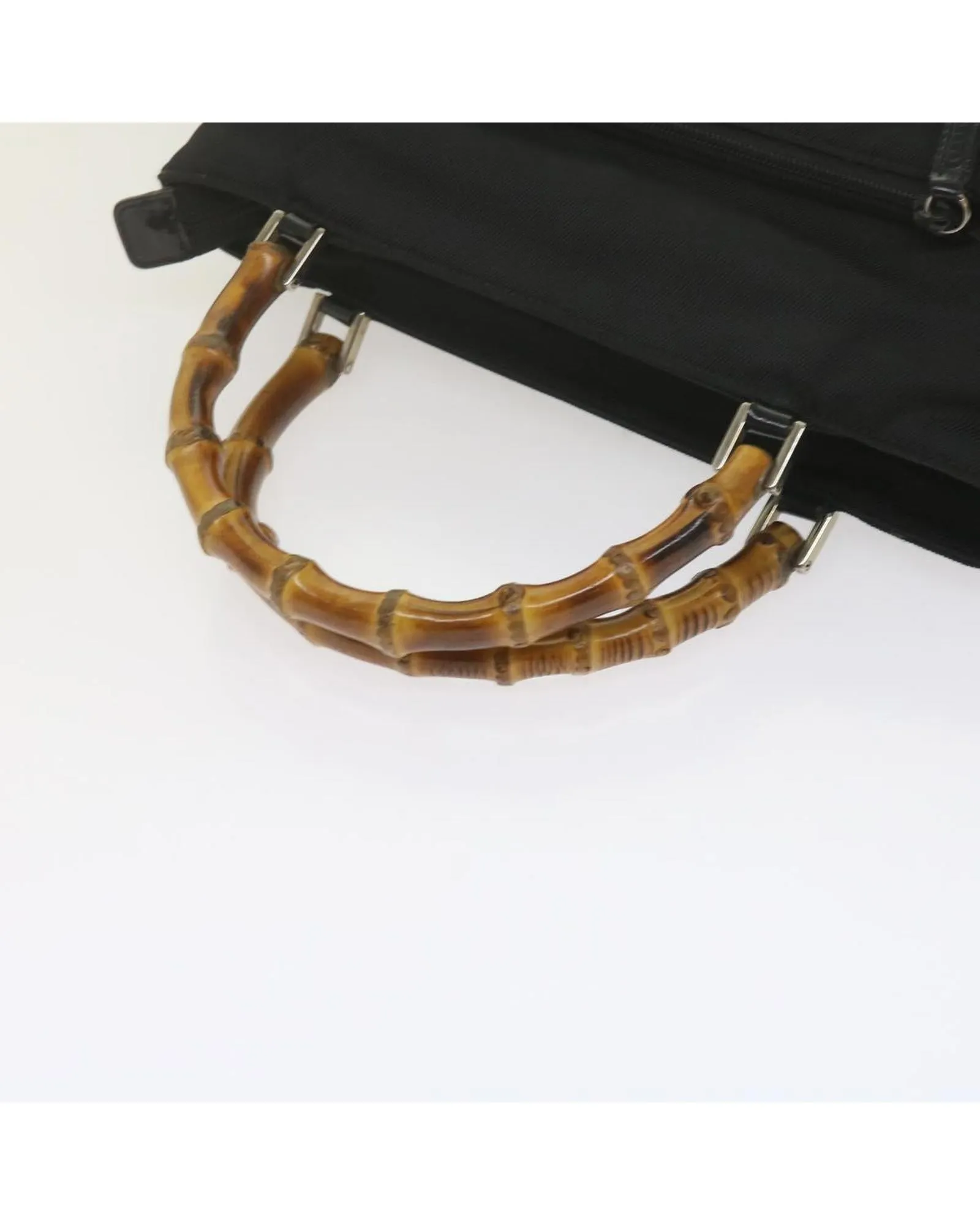 Black Nylon Shoulder Bag with Bamboo Detailing