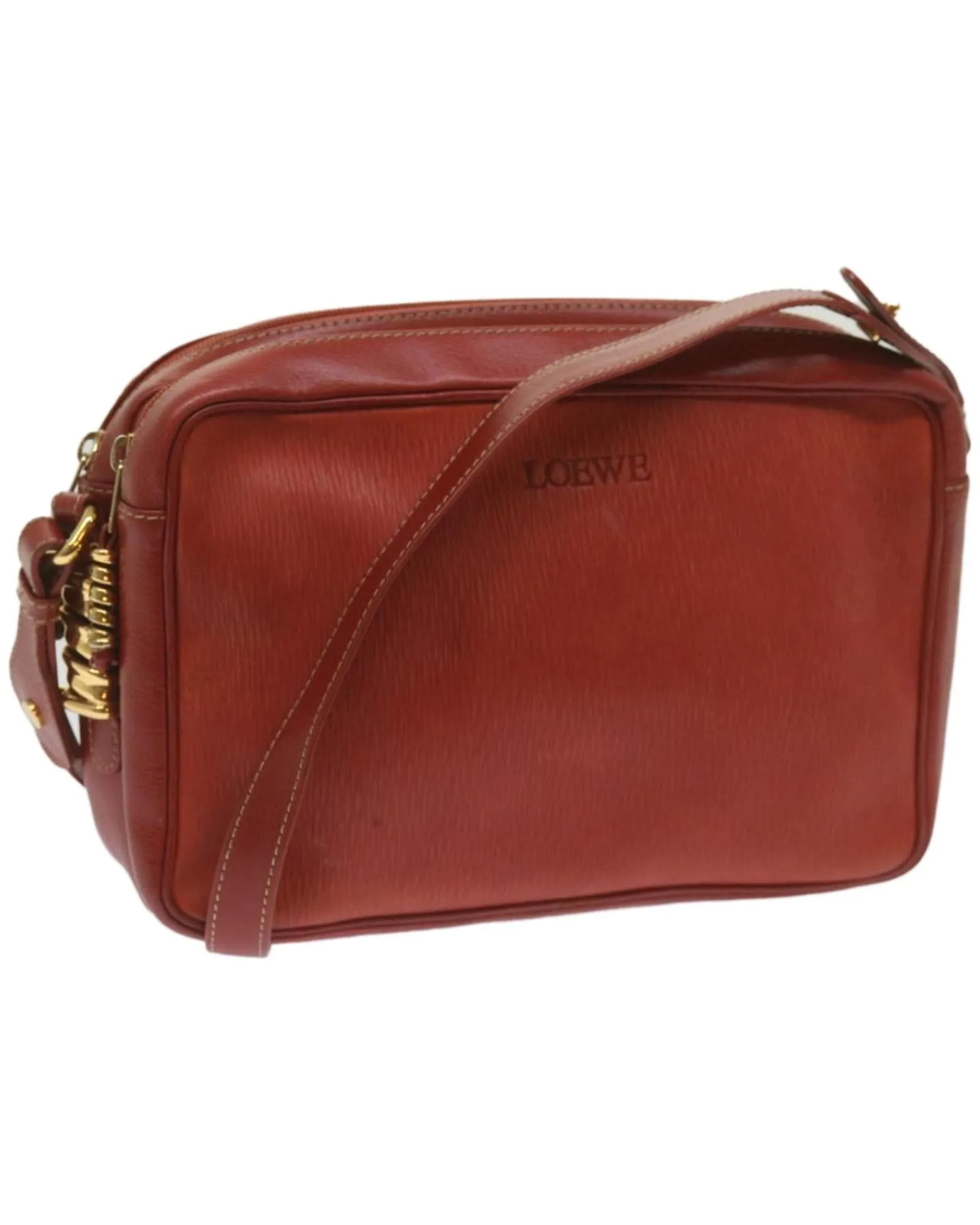 Leather Shoulder Bag with Auth Detailing in Red