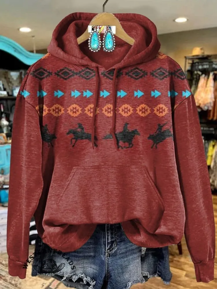 🔥Limited Time Discount🔥Vintage Aztec Horse Art Print Casual Hoodie Sweatshirt