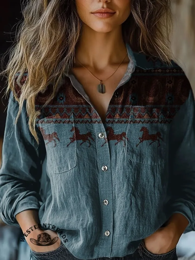 🔥Limited Time Discount🔥Vintage Aztec Horse Art Print Casual Hoodie Sweatshirt