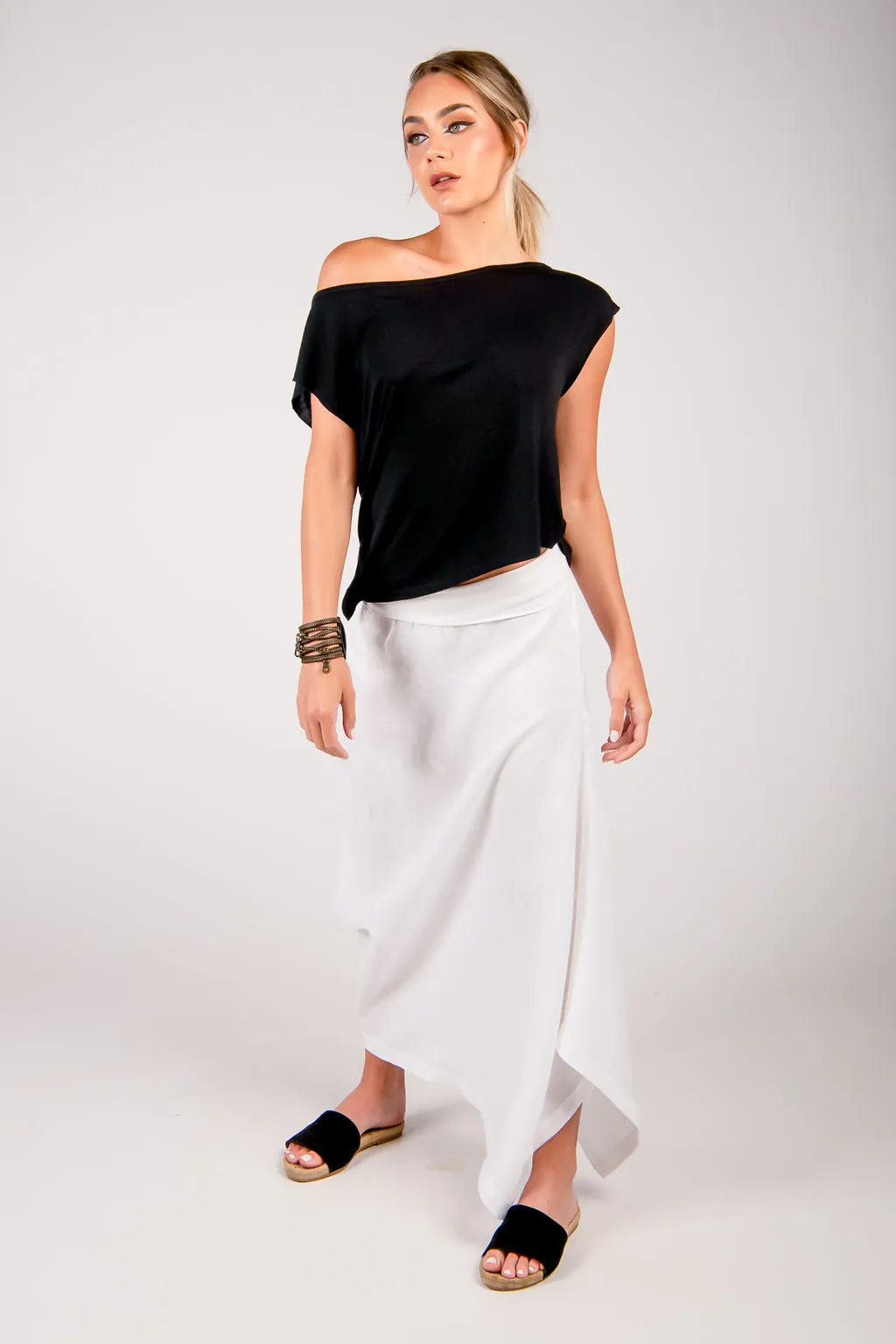 Linen Asymmetric Maxi Skirt