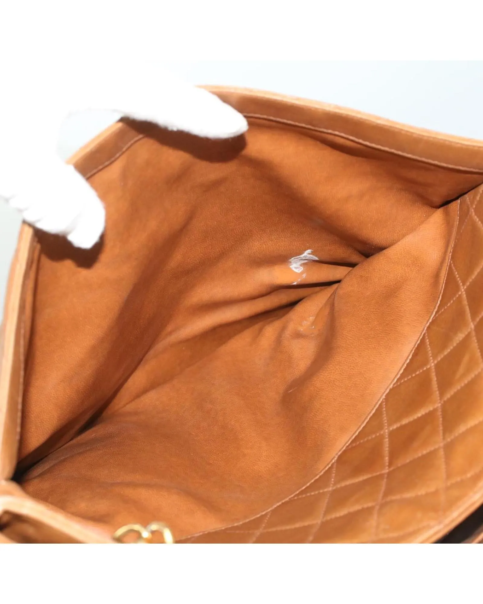 Matelasse Chain Shoulder Bag Lamb Skin Brown CC