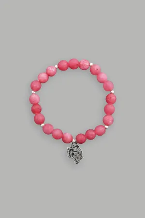 Wolf Head Pendant She Bracelet in Light Mauve